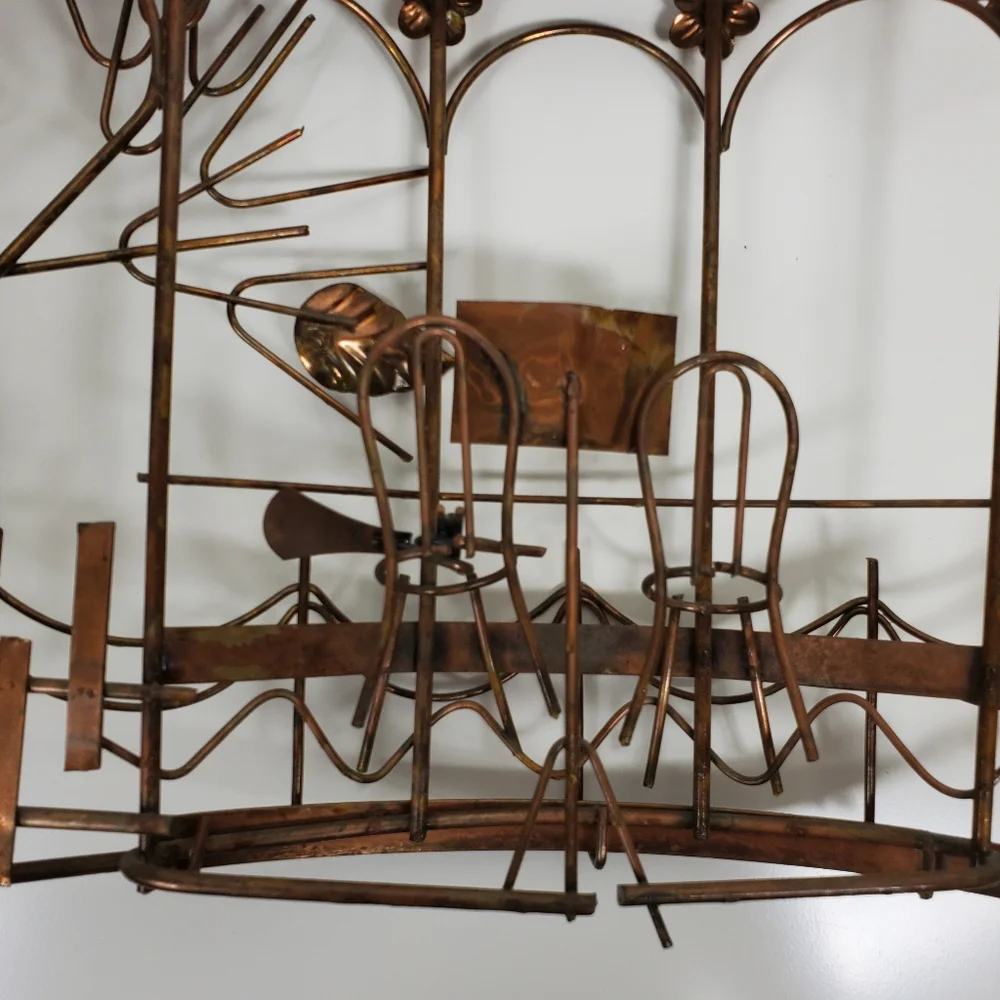 Vintage Emesco 3D copper wall art gazebo, park bench, trees, and flowers - Picture 10 of 12